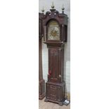 A Georgian and later panelled and ebonised mahogany 8 day long case clock, broken swan neck pediment
