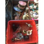 Red box of glass etc. and a box with plates, carousel etc. Live bidding available via our website,