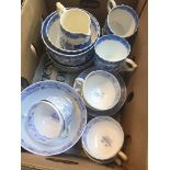 Box of 19th century blue and white pottery Live bidding available via our website, if you require