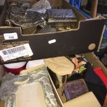 Two boxes of vintage beaded purses, fand and dressing table items Live bidding available via our