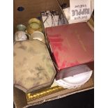 A box of misc pottery, vases, picture, etc. Live bidding available via our website, if you require
