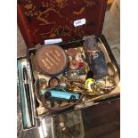 japanned box of bric a brac Live bidding available via our website, if you require P&P please read