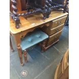 A pine dressing table and stool Live bidding available via our website, if you require P&P please