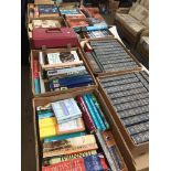 8 boxes and a record case full of books Live bidding available via our website, if you require P&P