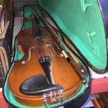 Violin in case and bow. Live bidding available via our website, if you require P&P please read