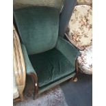A green velour upholstered Parker Knoll armchair Live bidding available via our website, if you