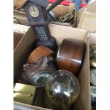 A box of clocks to include Mantel, Carriage and a 1000 day clock under a glass dome Live bidding