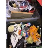 2 boxes of misc items including pottery, handbag, soft toys, electric whisk Live bidding available