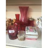 Cranberry glass and a Maling dish Live bidding available via our website, if you require P&P