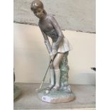 Lladro female golfer figure Live bidding available via our website, if you require P&P please read