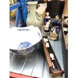 Various eastern items including vases and chopsticks in inlaid box and a pair of fairings.