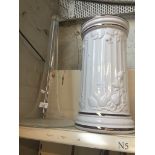 Large glass fluted vase and a pottery stick stand Live bidding available via our website, if you