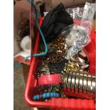 Red tub of costume jewellery Live bidding available via our website, if you require P&P please