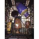 Four Cloisonne vases in a plastic crate Live bidding available via our website, if you require P&P