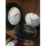 Three quartz wall clocks Live bidding available via our website, if you require P&P please read