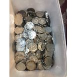 A tub of football, olympics coins - Esso and other medalions. Live bidding available via our