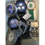 A tub of various wristwaches Live bidding available via our website, if you require P&P please