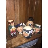 Five Royal Doulton jugs including Old Charlie toby jug Live bidding available via our website, if
