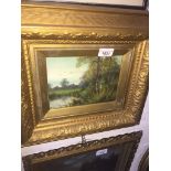 H. Adams, woodland lake scene scene, oil, signed lower left, 14cm x 19cm, in gilt wood frame and