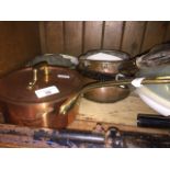 Copper and brass pans Live bidding available via our website, if you require P&P please read