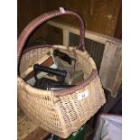 A basket of misc flat irons, washboard. Live bidding available via our website, if you require P&P