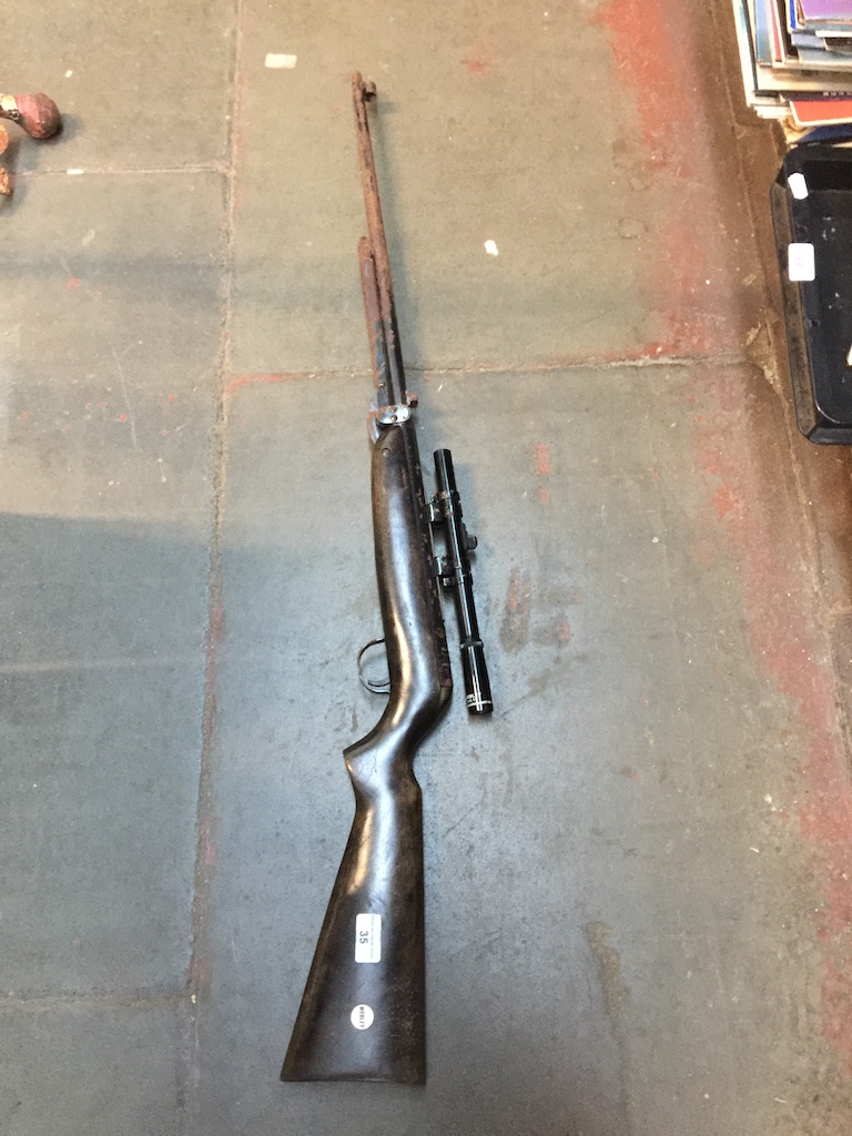 A Webley mark 3 .22 air rifle with Webley 4x15 sight - as found. Live bidding available via our