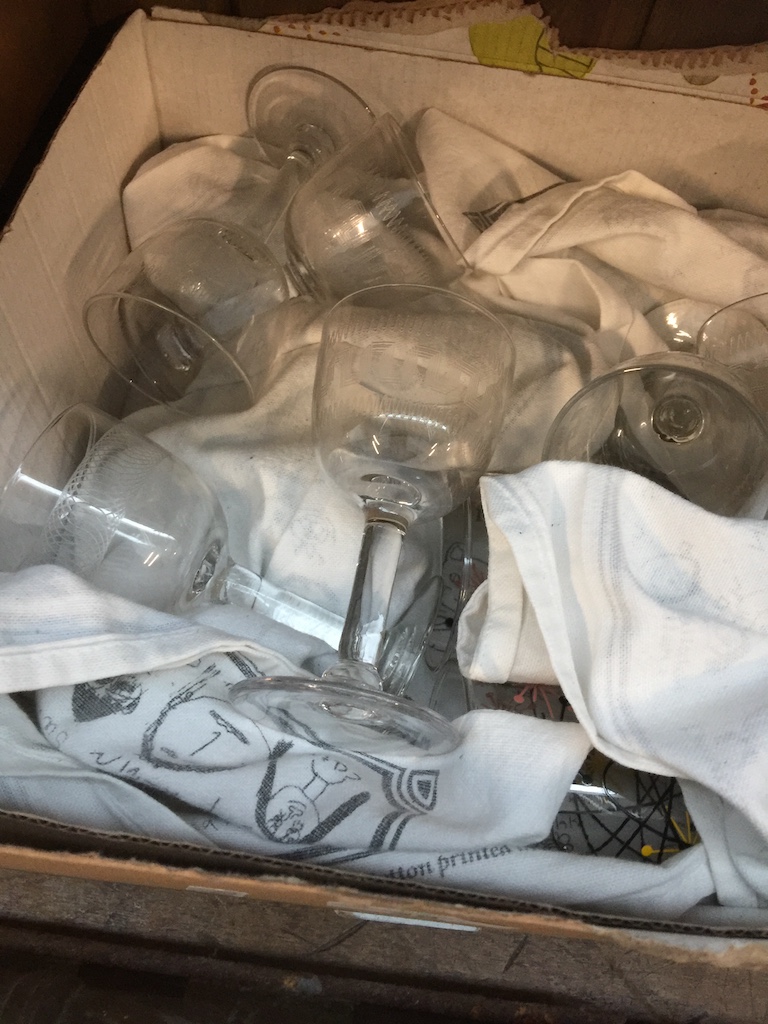 A small box of drinking glasses Live bidding available via our website, if you require P&P please