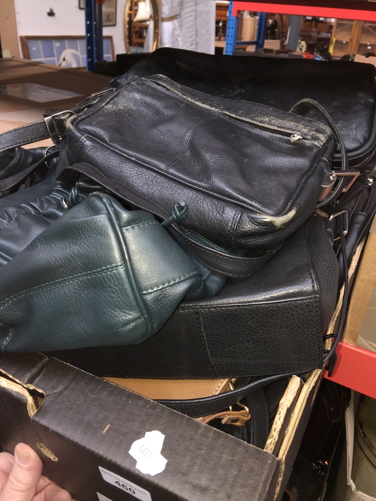 A box of handbags Live bidding available via our website, if you require P&P please read important