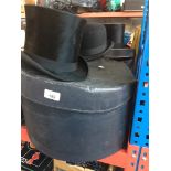 2 hat boxes containing 2 top hats and a bowler hat. Live bidding available via our website, if you