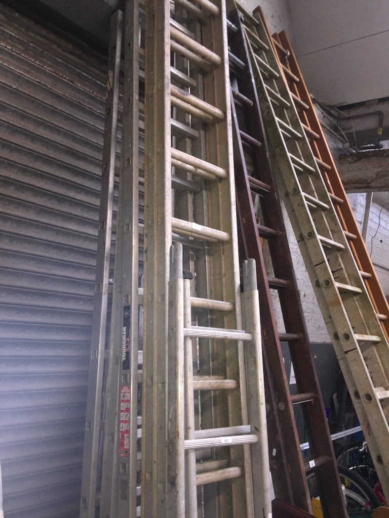 3 large and one small sets of extending aluminium ladders Live bidding available via our website, if