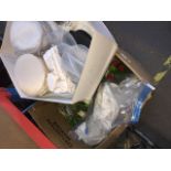 A box of mixed items inc hats, wedding dress, etc Live bidding available via our website, if you
