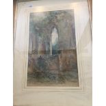 An early 20th century school watercolour, cathedral ruins scene, unsigned, 56cm x 35cm, framed and
