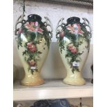 Pair of Edwardian floral vases approx 43cm high Live bidding available via our website, if you