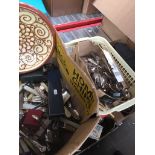 2 boxes of cutlery etc Live bidding available via our website, if you require P&P please read