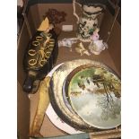 Box with plates and a Masons jug etc. Live bidding available via our website, if you require P&P