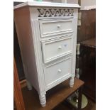 A white painted bedside cabinet Live bidding available via our website, if you require P&P please