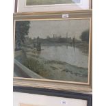 James Dring, view of suspension bridge at Hammersmith, oil on canvas, signed lower right, 39cm x