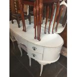 A French style dressing table with triple mirror and stool - rear left leg had repair, requires