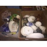 Two boxes of mixed ceramics including Carlton Ware, Minton, carnival glass, etc Live bidding