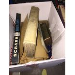 A box of stamps and books. Live bidding available via our website, if you require P&P please read