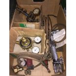 A box with Siebe Gorman underwater cutting torch, 2 stage oxygen regulator, a bar 9 oxygen regulator