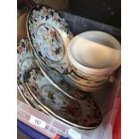 A box of plates and pottery Live bidding available via our website, if you require P&P please read