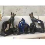 2 large dogs on bases, horse and 3 bronzed figures Live bidding available via our website, if you