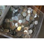 A tub of world coins and some bank notes Live bidding available via our website, if you require P&