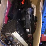 A box of items inc Yelco projector, Sankyo cine camera, etc Live bidding available via our