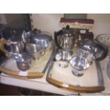 A quantity of metal ware inckuding a Picquot and silver plated tea set. Live bidding available via