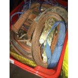 A plastic box containing ratchet straps and nylon rope Live bidding available via our website, if