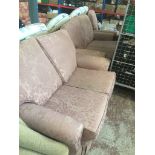 A three piece salmon coloured suite Live bidding available via our website, if you require P&P