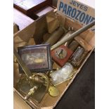 A box of mainly brassware Live bidding available via our website, if you require P&P please read