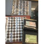Two folders of coins and bank notes Live bidding available via our website, if you require P&P